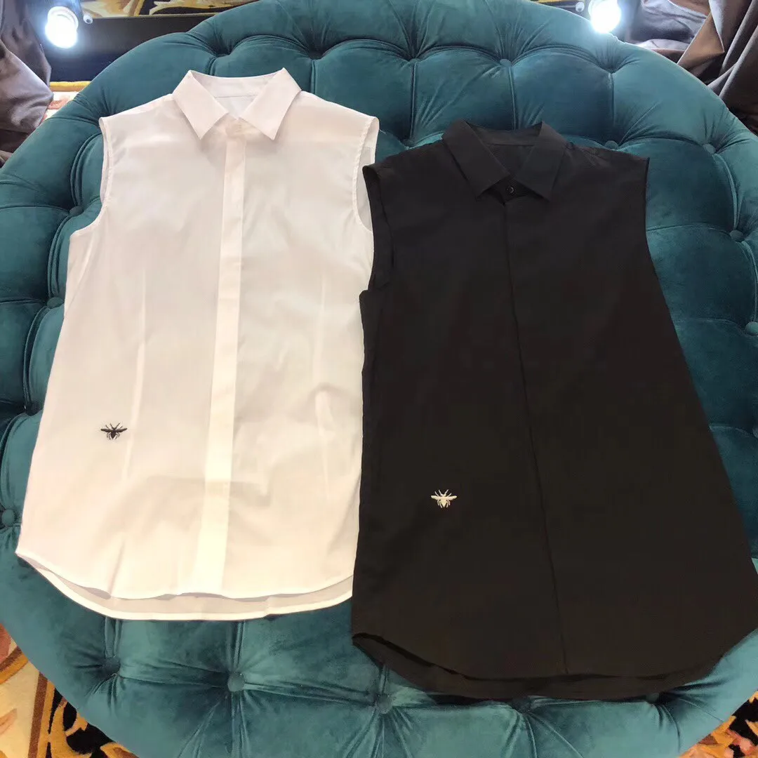 

Designer Summer New Pure Cotton Bee Embroidery Solid Color Minimalist Casual Shirt Unisex Slim Fit Sleeveless Shirt
