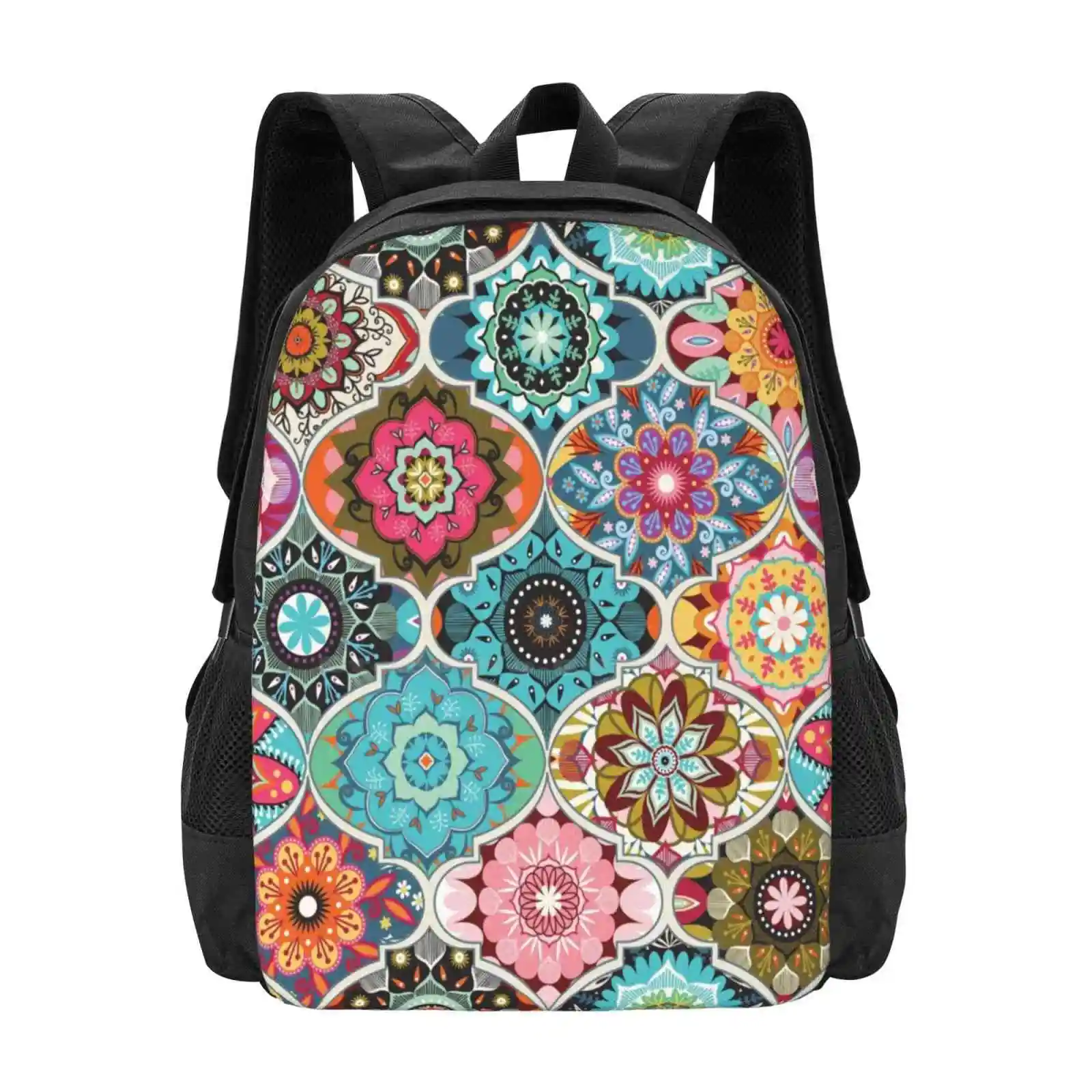 Bohemian Summer Backpacks For School Teenagers Girls Travel Bags Multicolored Bohemian Geometric Pattern Flower Power Modern