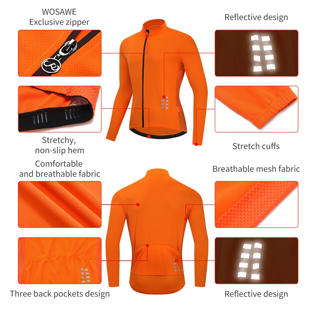 WOSAWE Pro Team Mesh Cycling Jersey Long Sleeve Autumn Road Mtb Bicycle Jerseys Reflective Downhill Bike Wear Shirts