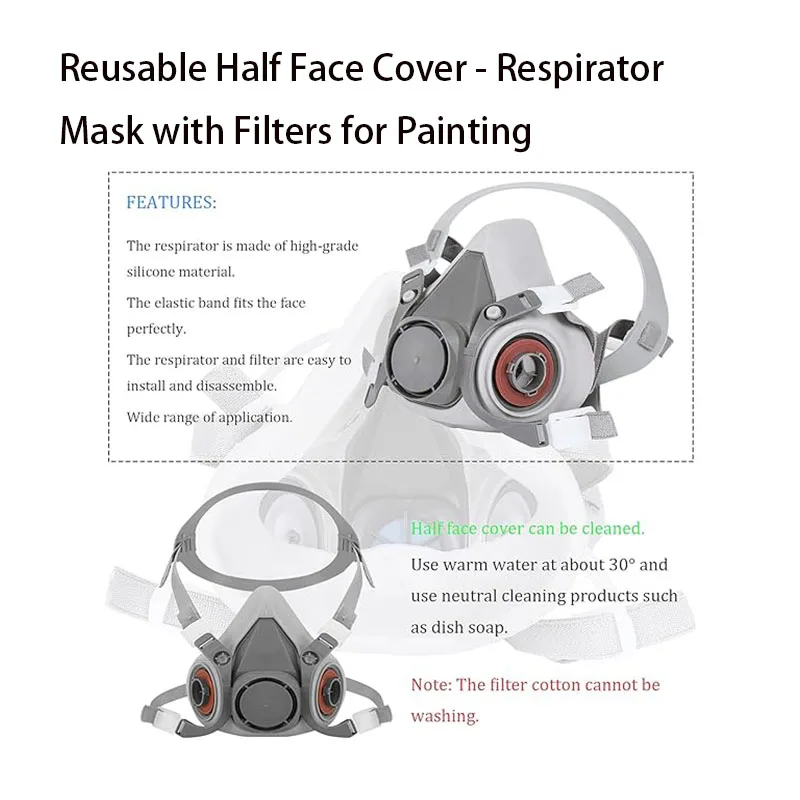 6200 Reusable Half Face Cover Respirator Mask with Filters for Painting Dust Welding Resin Fume and Organic Vapor Gas