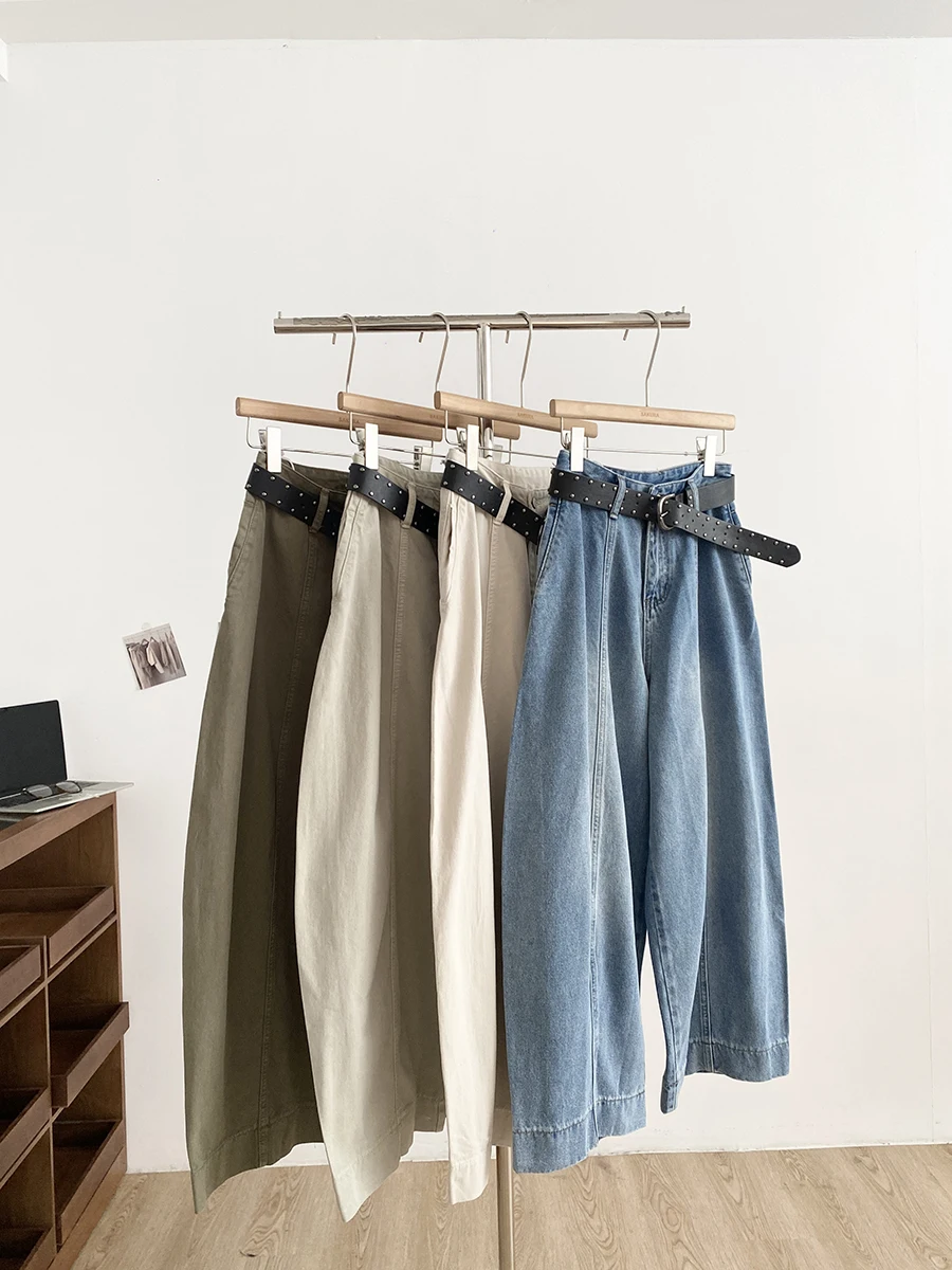 

Ретро джинсы с высокой талией и широкими штанинами для женщин: повседневный стиль, новинка весны, свободные, универсальные, несминаемые, длинные брюки для комфортных поездок на работу