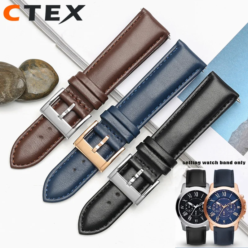 20mm 22mm Cowhide watch strap for FOSSIL FS4835/FS5237/ME3052/FTW1114 Cowhide watch band replace waterproof bracelet men