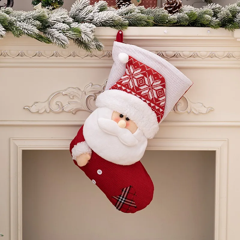 Nova moda natal high-end malha meias de natal velho forma saco de presente meias grandes presente do feriado meias de malha boneco de neve