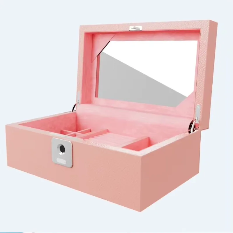 Luxury wooden rectangular jewelry set box, velvet jewelry packaging organizer, wooden jewelry box, handmade fingerprint lock