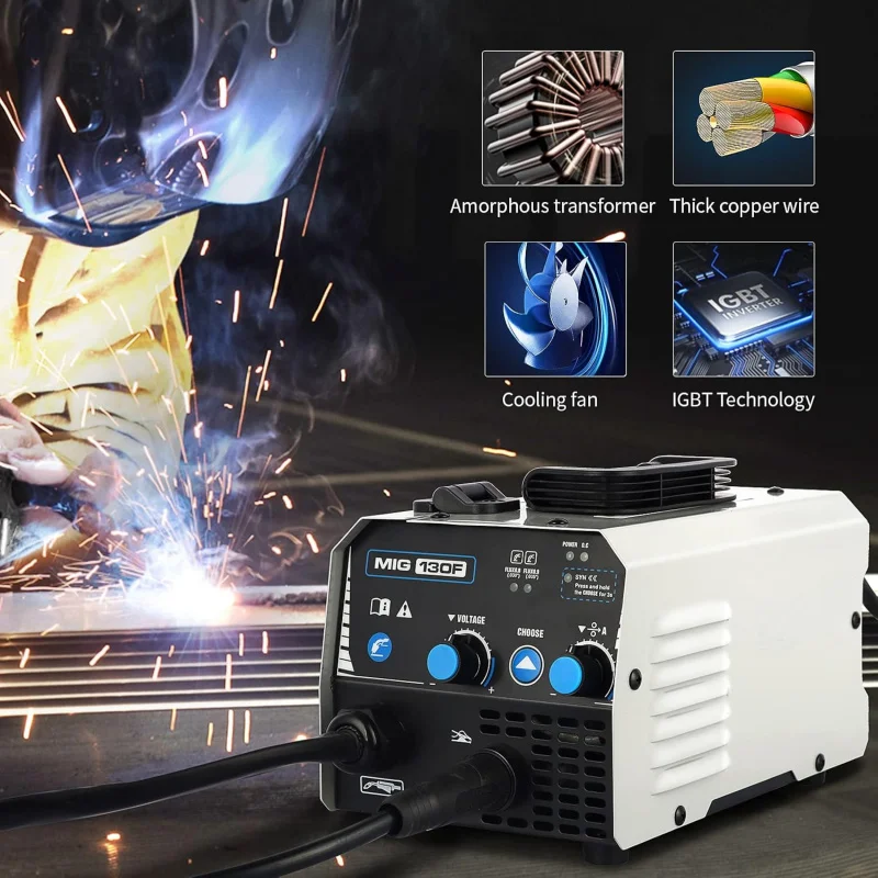 Flux Core Welder Machine 110V 130Amp, Gasless MIG Welding Machine IGBT Inverter Welder Portable Wire Feed Welder