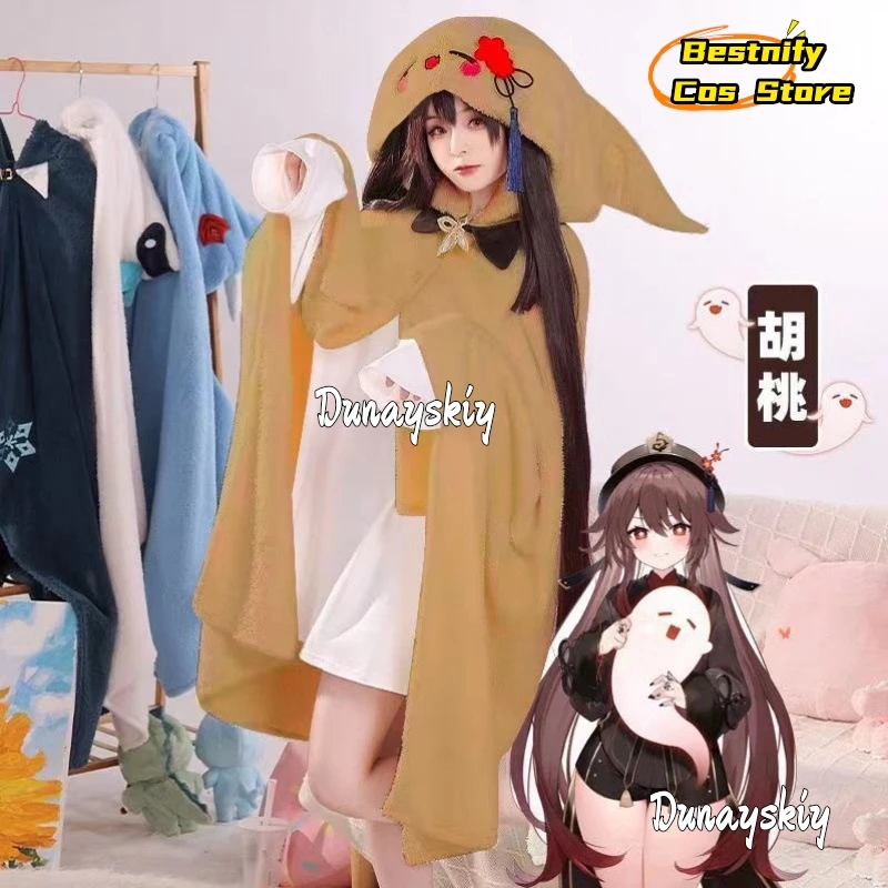 Genshin Impact Hoodie Blankets 100*160cm Hutao Lyney Anime Costume Hoodie Cosplay Costume Blanket Cloak Cape Funny Fleece