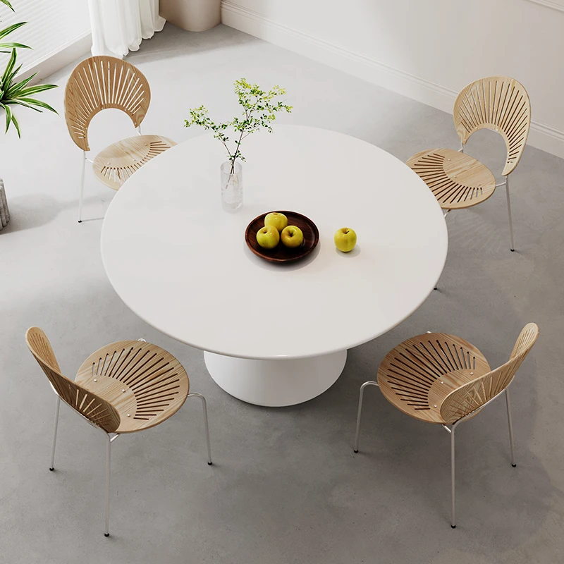Tables Pure white matte rock slab round dining table and chair combination small apartment modern pure black