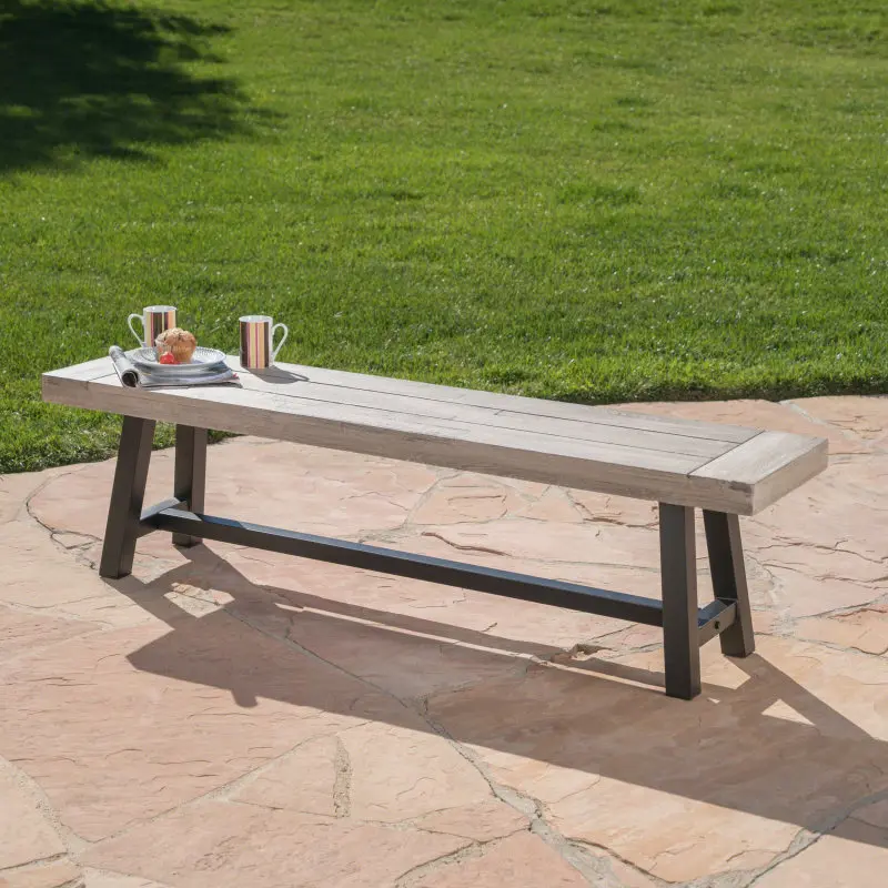 

Outdoor Wooden Garden Bench Heavy Duty Patio Furniture Weatherproof Acacia Wood Backless Bench Ideal Porch Park Entry way Grey