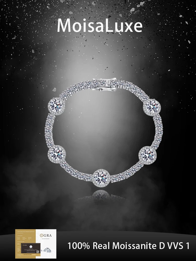 

MoisaLuxe Official Store Moissanite Plata Sterling 925 Silver Fashion Jewelry Bracelets Inlaid Buckle Hand Jewelry for Women