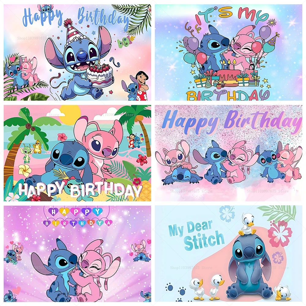 Disney Lilo & Stitch Photography Backdrop Children\'s Birthday Decor Background Party Supplies Baby Shower Banner Photo Studio