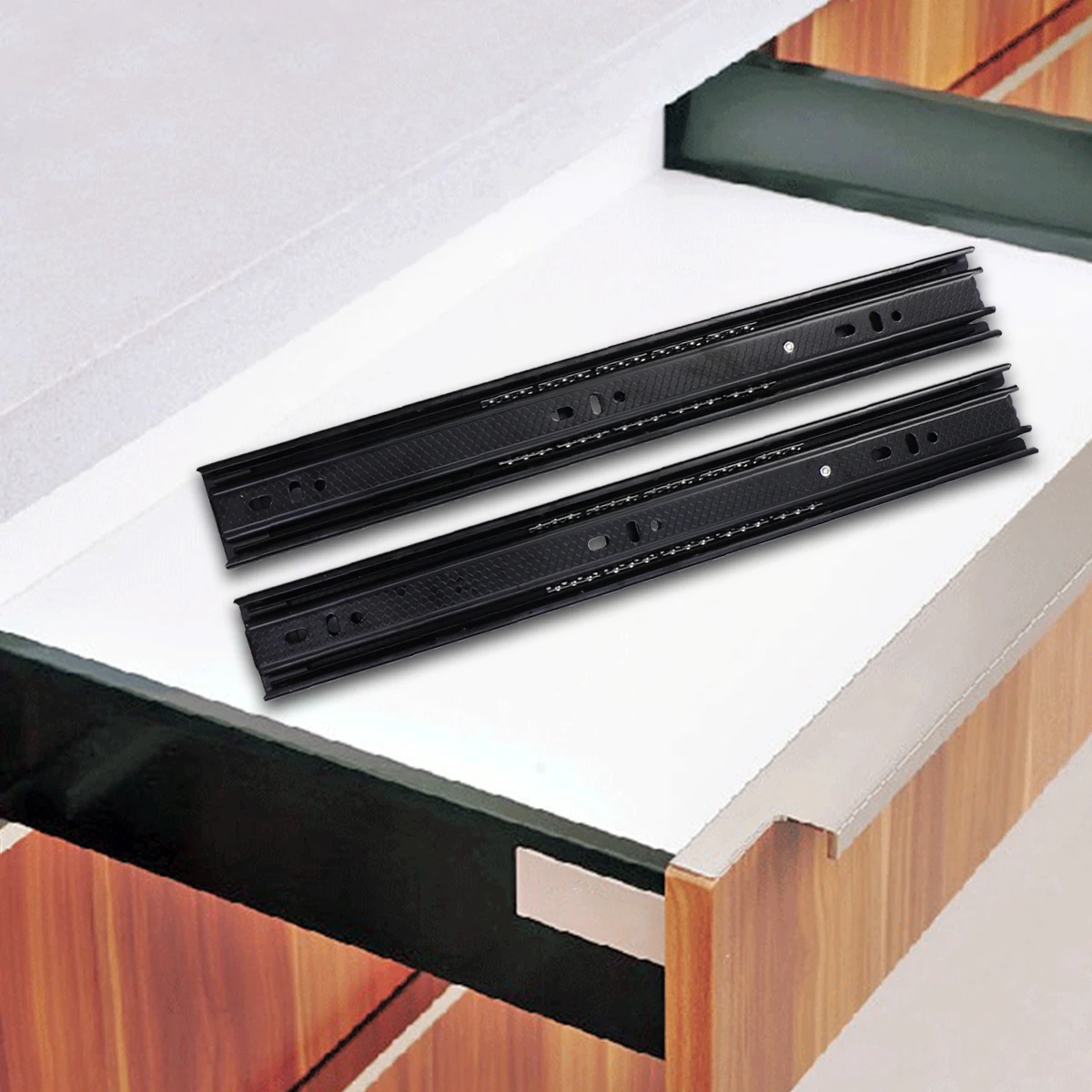 

Three fold Steel Ball Slide Rail Full Extension Drawer Slides Damping Buffer Closet niture Smooth Self close