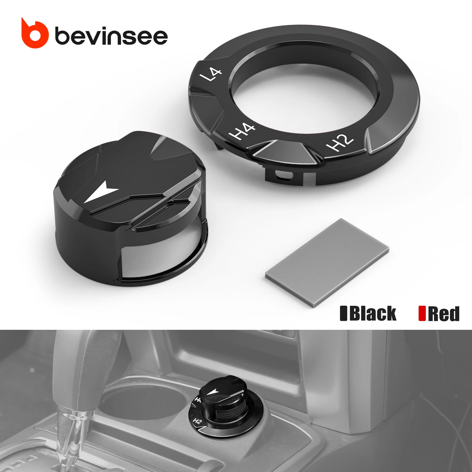 

BEVINSEE Aluminium Transfer Case Dial Knob Cap and Bezel for Toyota 4Runner 2014-2024, Replace for 36360-35610