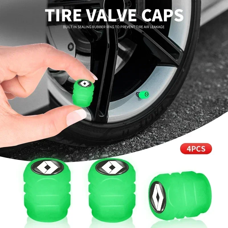 

4pcs Car Wheel Nozzle Dustproof Tyre Valve Stem Night Glowing Decor For Renault Fluence Scenic Duster Logan Koleos Kadjar