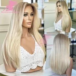 Perruque Full Lace Wig sans colle brésilienne Remy, cheveux naturels lisses, blond ombré, 13x6, avec reflets