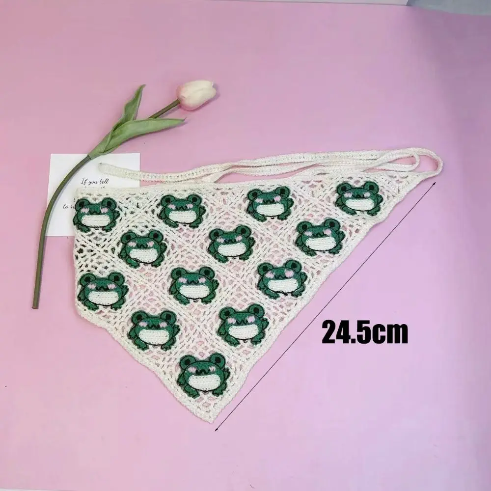 Ikat Kepala Segitiga Gaya Pastoral Perancis Mode Ikat Kepala Berongga Rajutan Buatan Tangan Tas Rambut Tali Lucu Rajutan Handuk Musim Semi Musim Panas