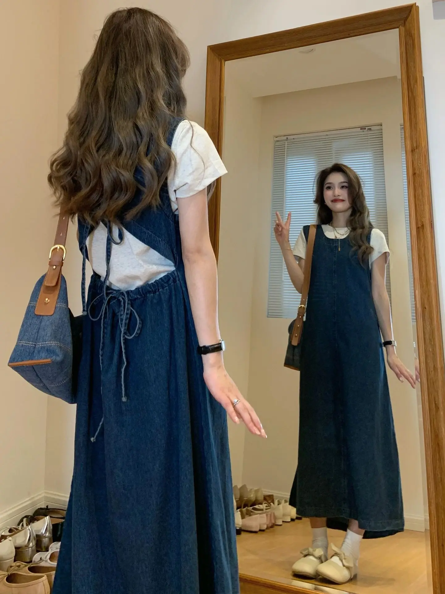 Women's Denim Hollow out Vest Dress Summer New Design Sensation Sweet And Spicy Personality Strap Long Dress Skirt