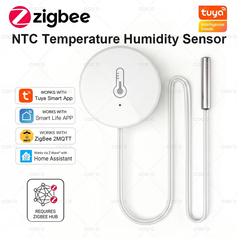 Tuya Zigbee NTC Probe Temperature Humidity Sensor Detect Pool Bathtub Fridge Freezer Liquid Temperature for Z2M Smart Life Hub