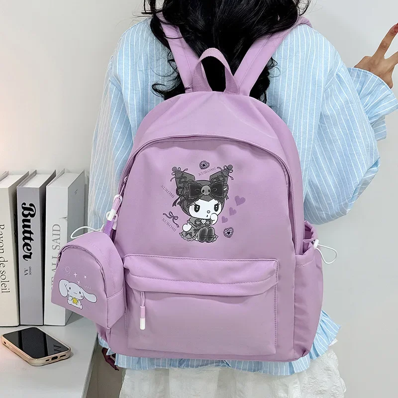 Sanrio Kuromi Bolsa de escola bonito estudante Redução de encargos, Melody Cartoon, mochila casual impressa, grande capacidade