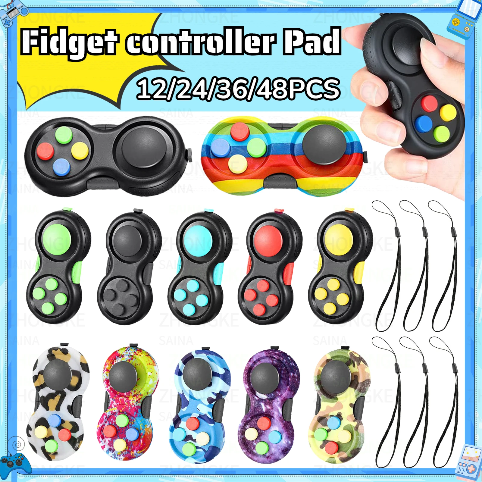 Fidget Controller Pad for Kids Fidget Toys Video Game Party Favor Handheld Fidget Game Controller Stress Relief Birthday Gifts