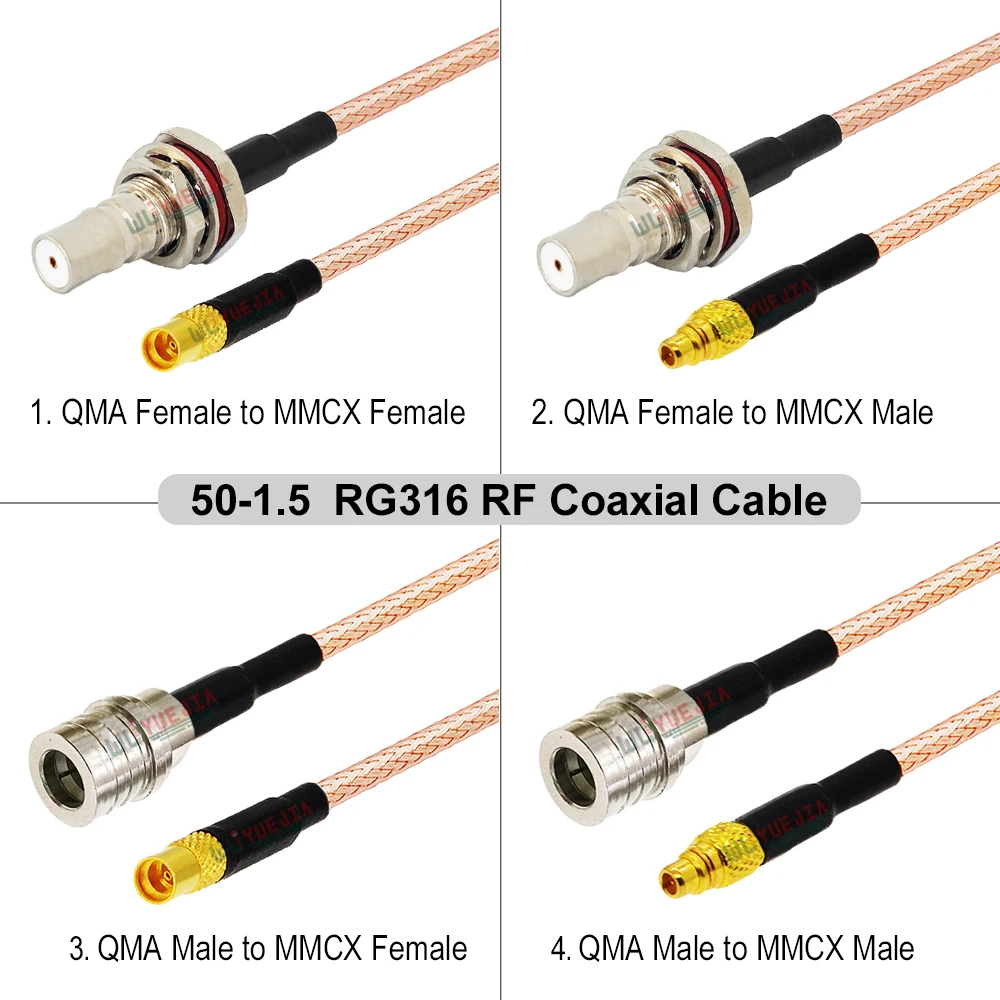 1Pcs RG-316 QMA Quick Plug to MMCX Male Female Connector 50-1.5 RF Coax Cable Waterproof QMA Female to MMCX Female Jack RF Line