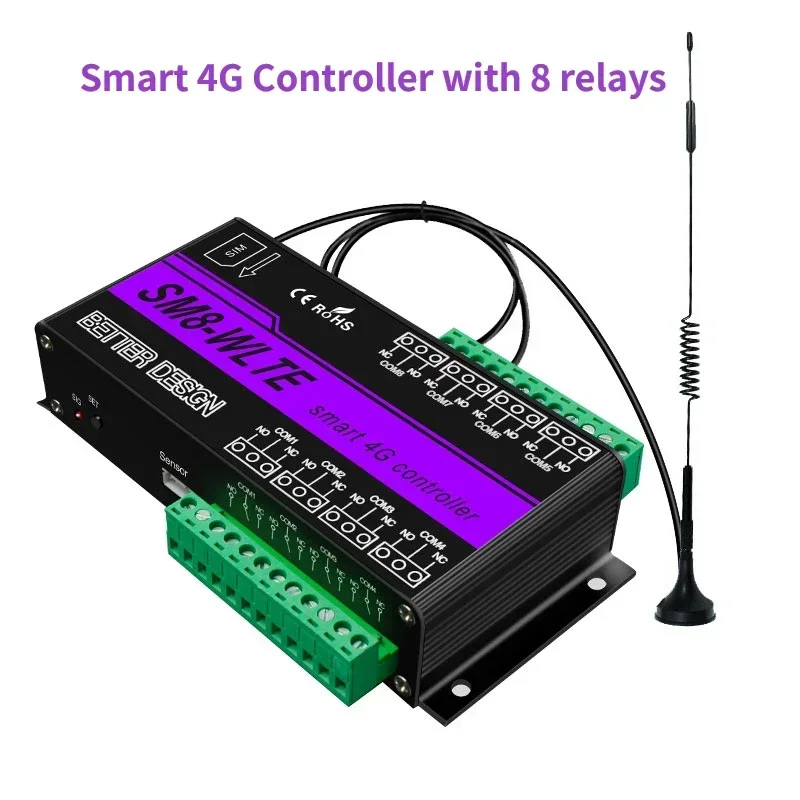 Intelligent 4G Controller with 8 Relay Switch Modules, Wireless GSM Relay Switch, Intelligent Living 4G LTE Remote Controller