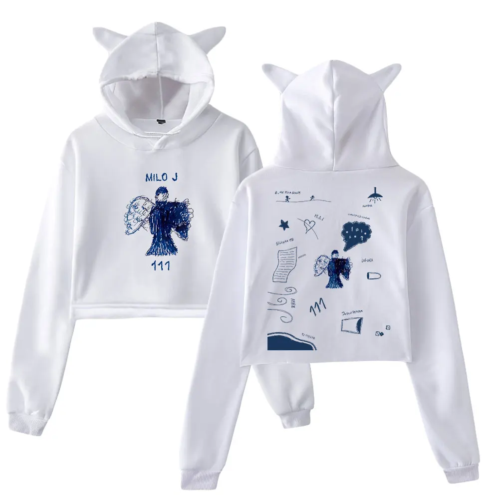 

Singer Milo J 111 Album Merch Sweatshirts 2024 Tour Cat Ears Hoodie Long Sleeve Streetwear Crop Top Women's Clothes