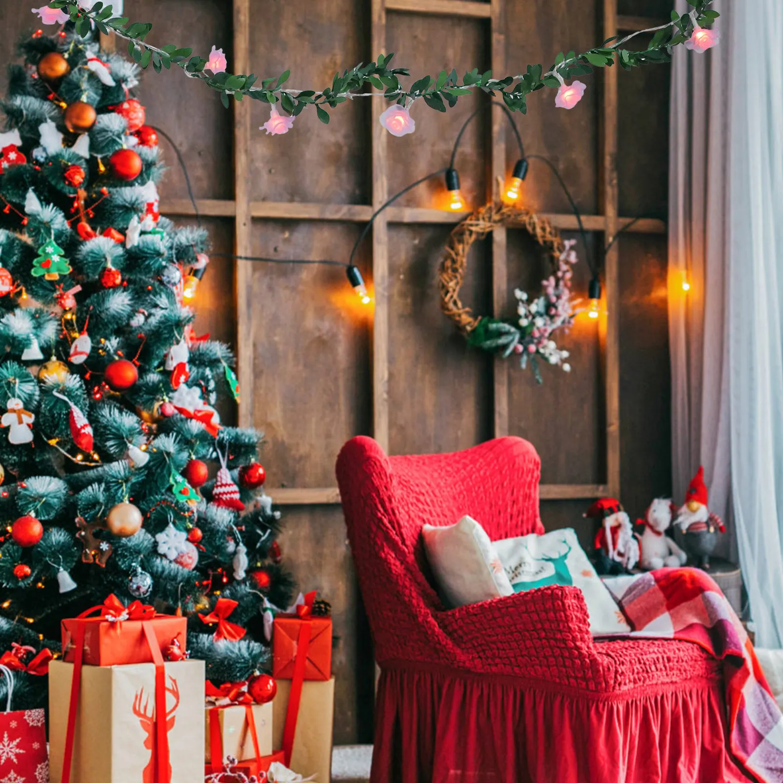 

1Pcs Garland String Light Waterproof Outdoor Garden Decoration Lifelike Floral Wreath Party String Light