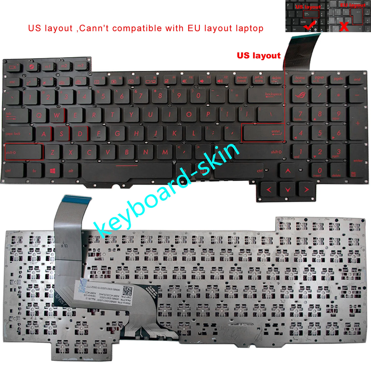 New for Asus G751 G751J G751JL G751JM G751JT G751JY Laptop US layout Keyboard RED Letter without backlit