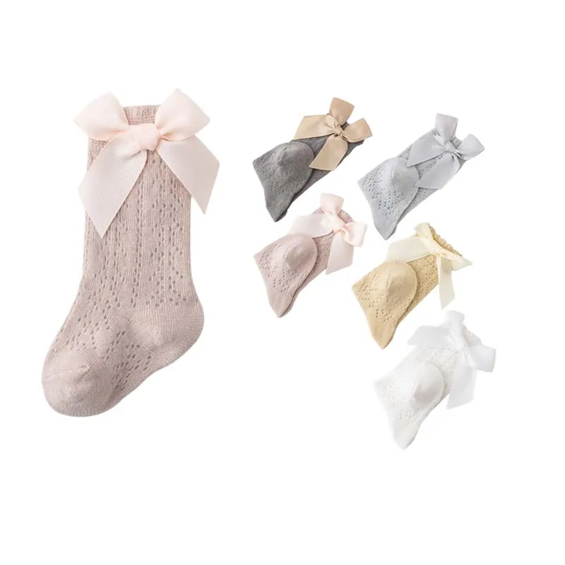 3Pair/lot New Large Bow Summer Thin Long Tube Girl Baby Socks