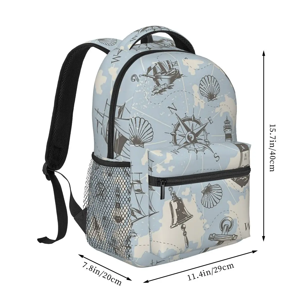 Navy Ship Nautical Anchor And Ship Wheel Ocean Backpack Hot Sale Daypack Large Capacity Kids BookBag School Bag Shoulder Bags