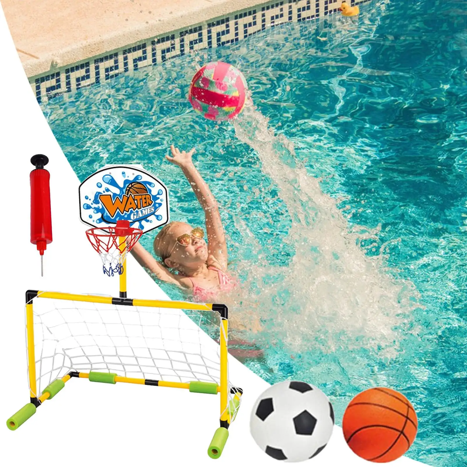 Basketball Goal For Pool Floating Pool Basketball Goal Set Waterproof Door Frame With Pump Football For Kids Gym Swimming Tank