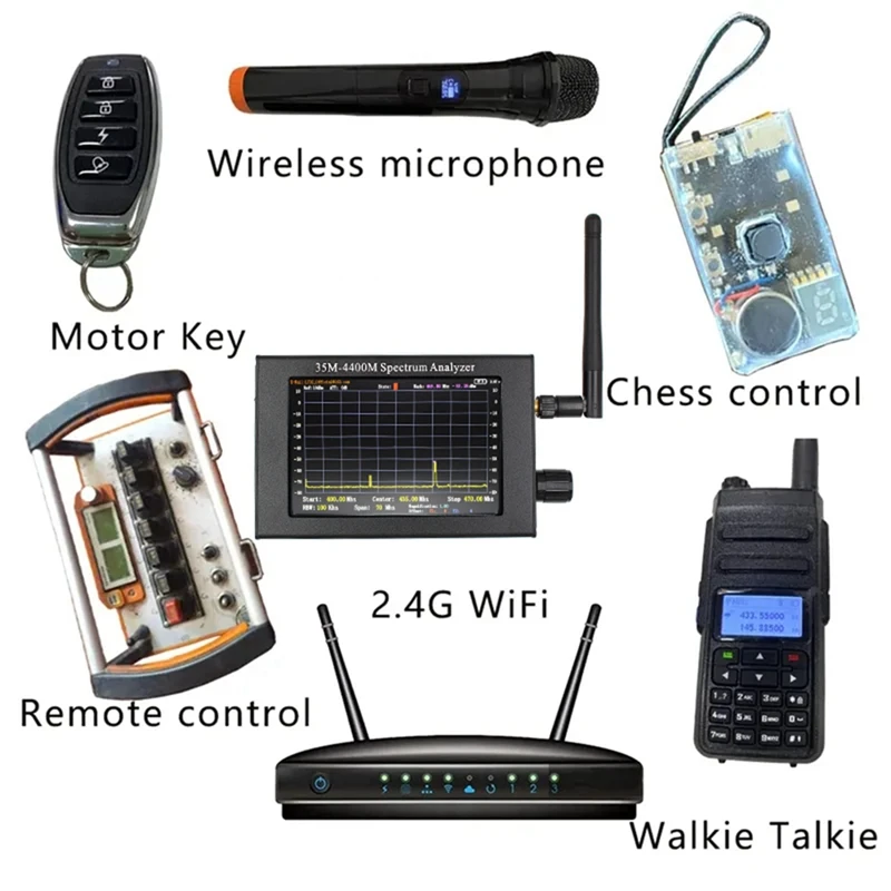 Analizador de espectro de mano profesional, medición de señal de interfono, duradero, 35M-4400Mhz, pantalla LCD de 4,3 pulgadas