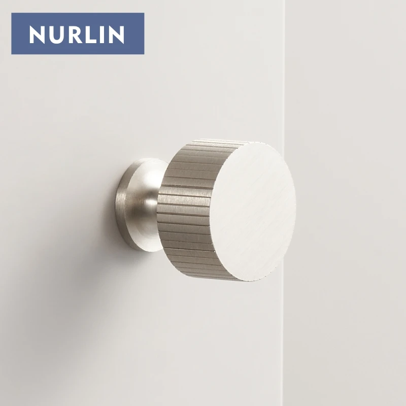 Nurlin Solid Brass Art Deco Style Vertical Lines Linear Kitchen Cabinet Knobs Silver Nickel Drawer Handle Pull