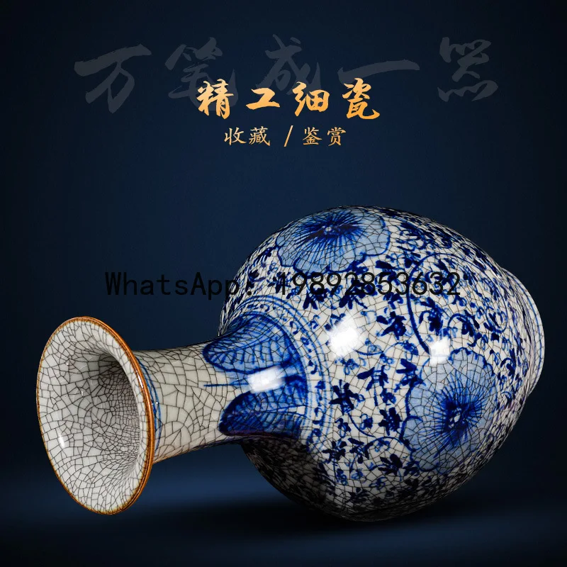 

P4-1 Jingdezhen ceramic vase antique official kiln Chinese home large blue and white porcelain vase