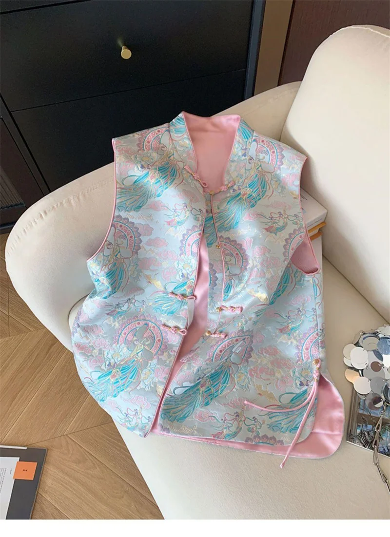 

Весенне-осенний женский жилет в новом китайском стиле с жаккардовым узором и воротником-стойкой, модный яркий жилет-рубашка, жилет-пальто