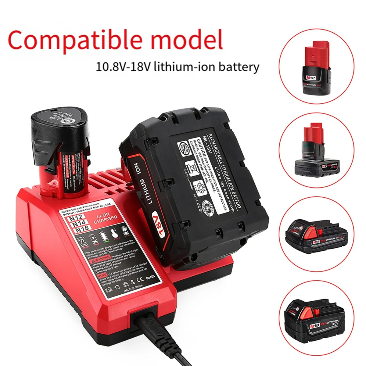 Imagem -04 - Multipurpose Li-ion Battery Charger para Milwaukee us Plug M12-m18