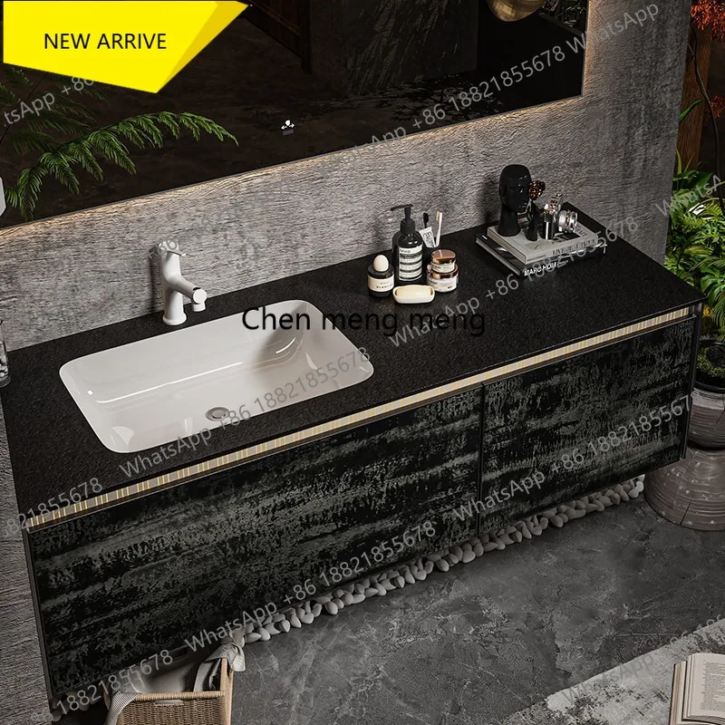 

M182 Light luxury rock slab seamless basin bathroom cabinet combination solid wood washstand hand washbasin cabinet