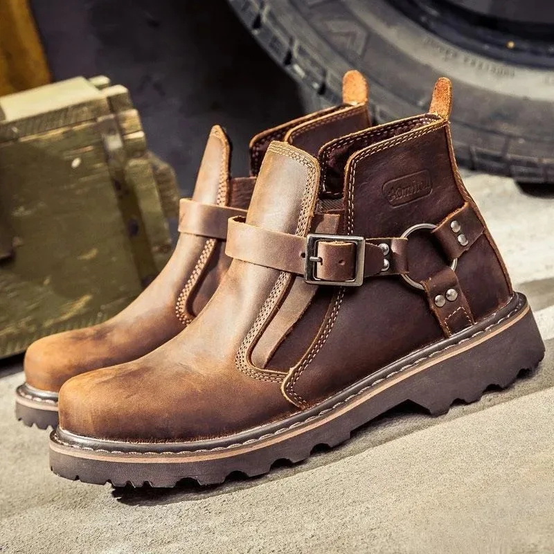 

Retro Leather Motorcycle Boots for Men Women, Durable Short Motorcycle Shoes, Style Motorbike Riding Boots Safety Equipment