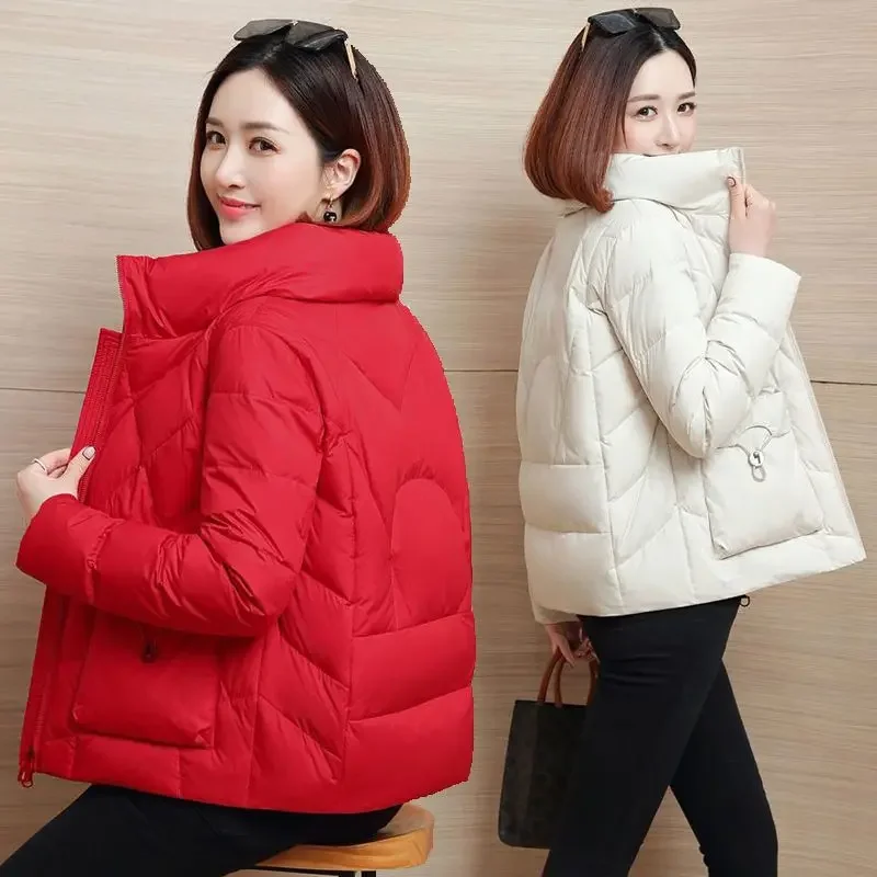 Korean Fashion Short down Jacket Women 2024 Winter Parkas Warm Padded Coat Stand Collar Thick Casual ladies Bread clothes R403