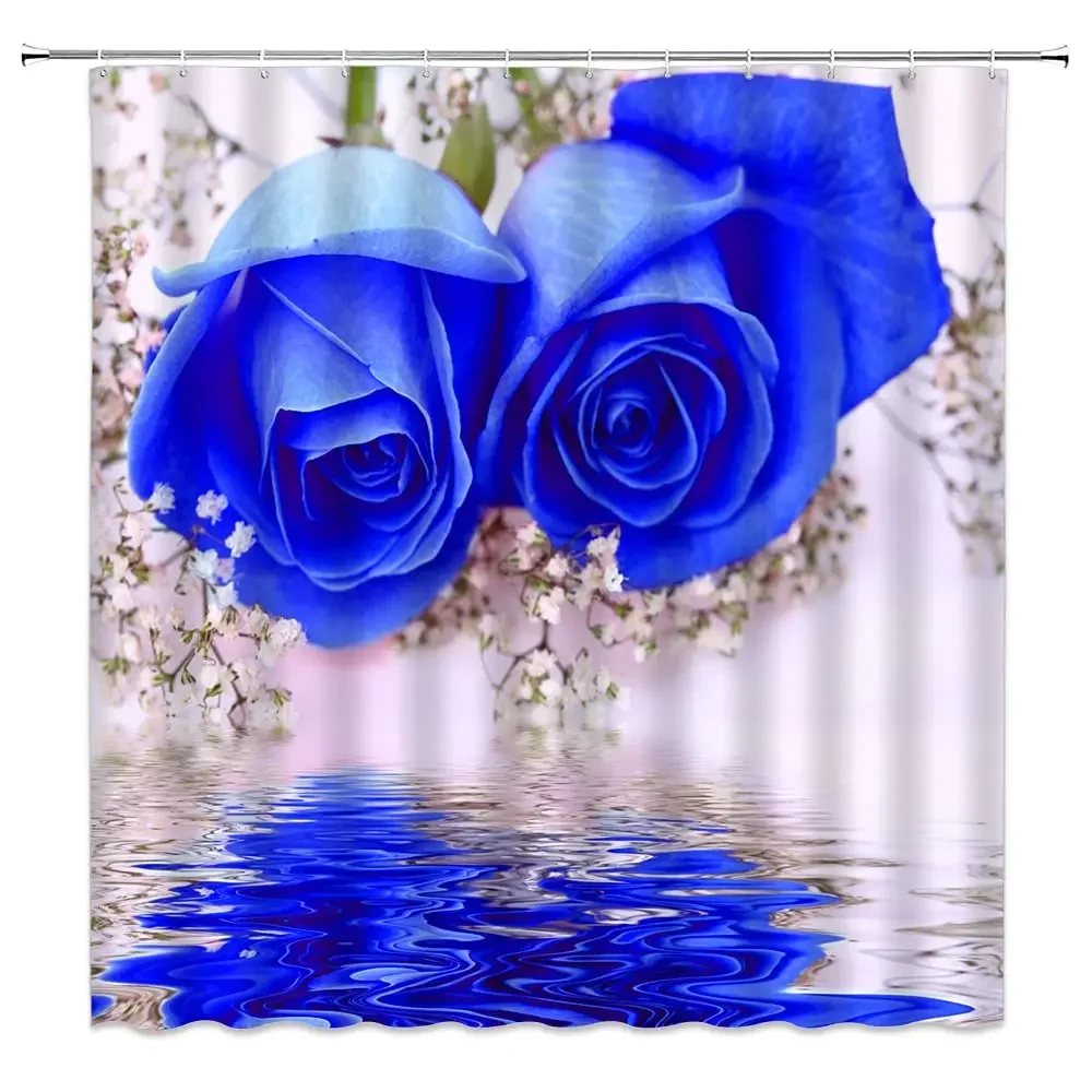 Pink Rose Shower Curtains 3D Floral Blooming Flower Plant Natural Landscape Garden Romantic Dream Decor Fabric Bathroom Curtain