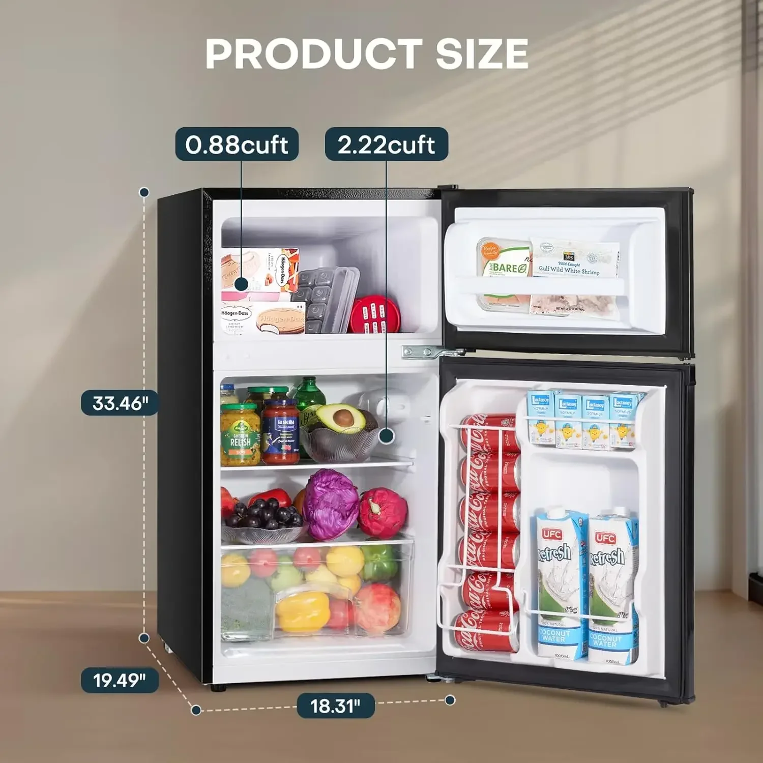 

Новинка! Скидка! Мини-холодильник с морозильной камерой объемом 3,1 куб. фута, двухдверный, небольшой, для общежития, с регулируемой температурой