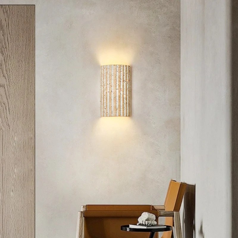 

Japanese Wabi Sabi style designer yellow cave stone wall lamp modern minimalist hotel staircase courtyard background wall lamp