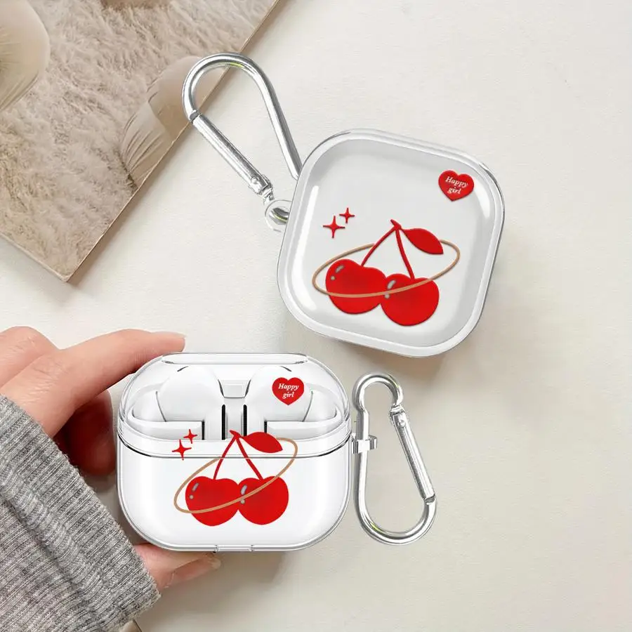 Cherry Fruit Clear Earphone Cases Cover With Hook Case For Samsung Galaxy Buds 3 FE 4 Pro 3Pro 2Pro Live 4Pro 2
