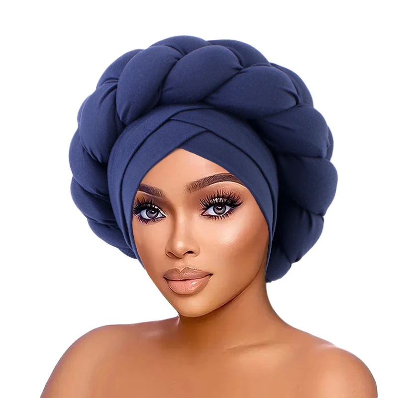 New Plain Handmade Braid Turban Hat African Headtie Ladies Beanie Headwrap Arab Wrap Muslim Scarf Hijabs Hair Aso Oke Auto Gele