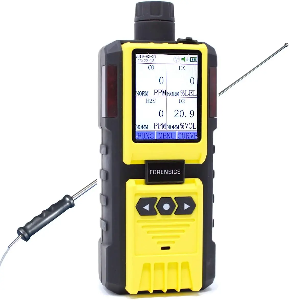 

Built-in Pump Multi Gas Meter | O2, CO, H2S, LEL | Color Display & Graphing | USA NIST Calibration