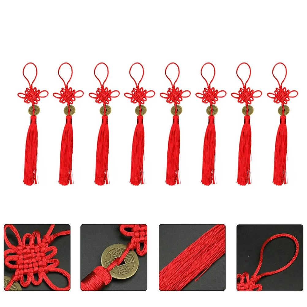 8 Pcs Ancient Coin Chinese Knot Decor Car Hanging Ornament Pendant Polyester Home Door Tassel