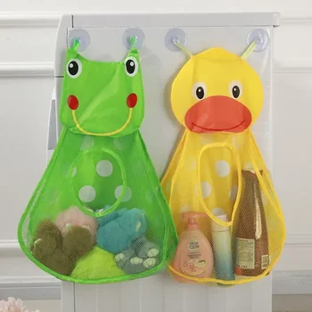 Simpatici giocattoli da bagnetto per bambini Borsa portaoggetti per giocattoli con rete a rete per anatra e rana Ventose forti Borsa da gioco per il bagno Organizzatori per il bagno