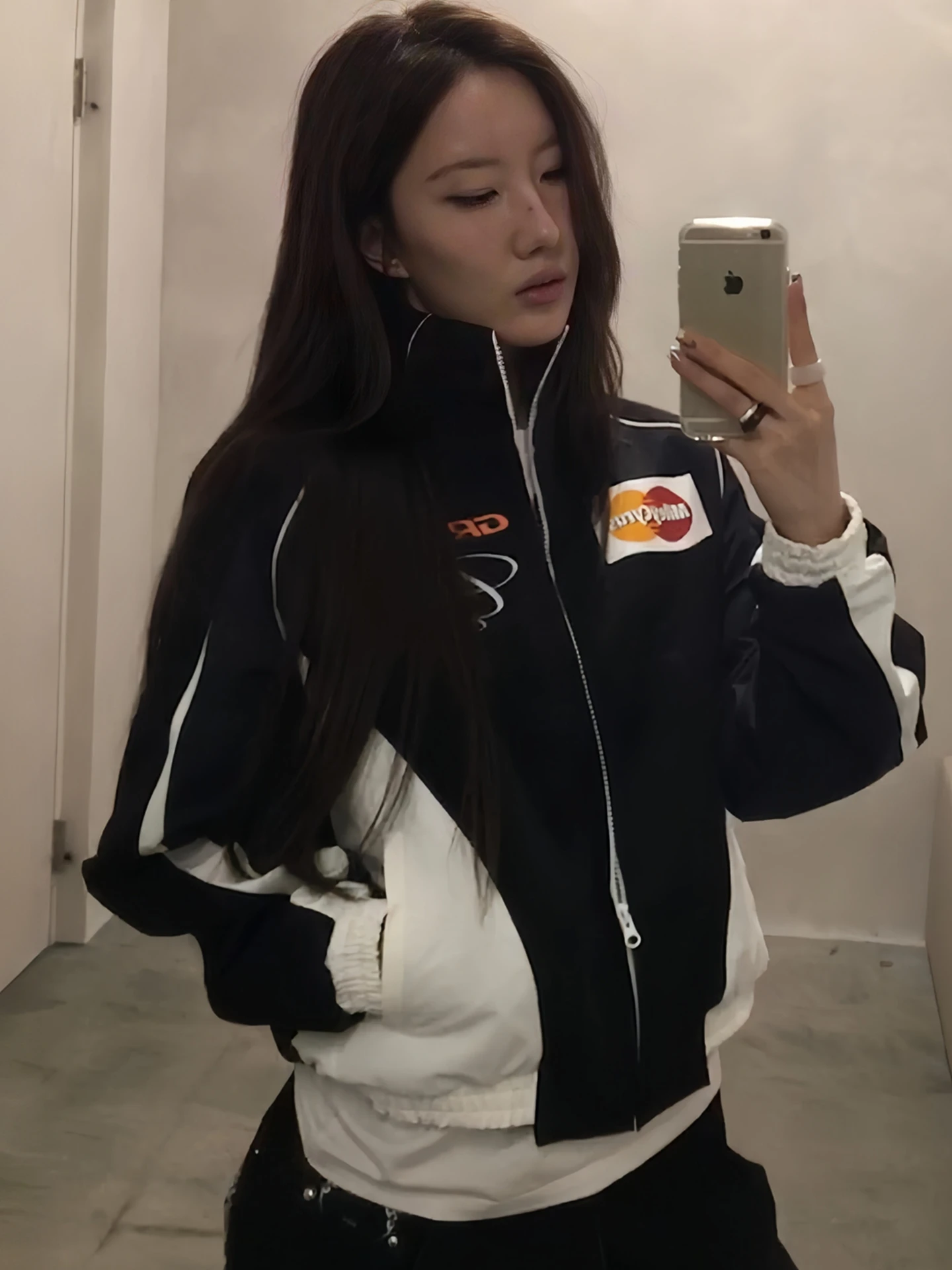 Ailz Project Motorcycle Jacket Multicolor Embroidery Letter Sport Men's Women's Coat Casual Loose Fit Long Sleeve Polyester