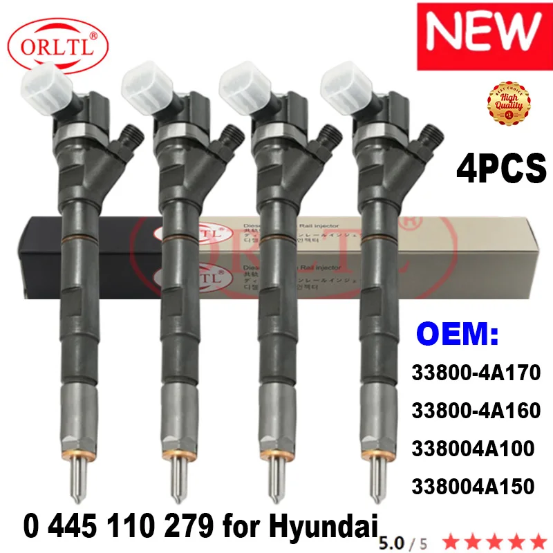 ORLTL Genuine Diesel Fuel Injector 0445110279 33800-4A170 33800-4A160 338004A100 338004A150 0 445 110 279 For HYUNDAI 4PCS