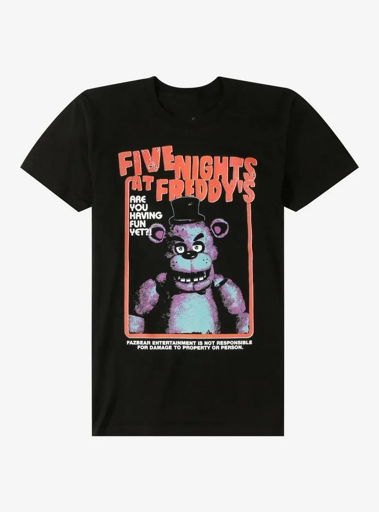 High Street Punk Print Tops Five Nights At Freddy's Freddy Fazbear's Pizza T-Shirt Top  Casual Loose Cotton T-shirt Unisex